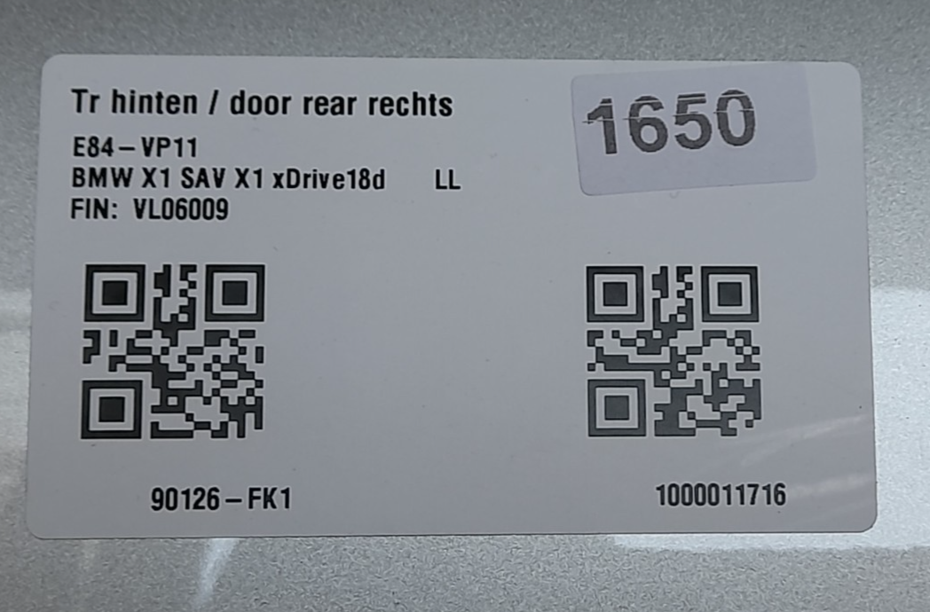 Original BMW X1 E84 Tür hinten rechts 41009628744 Titan Silber door rear right