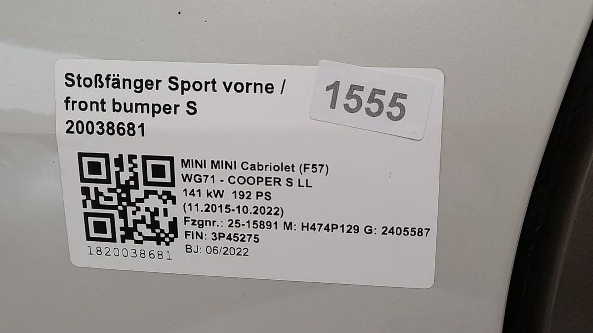 Original MINI Cabrio F57 Stoßstange Sport mit PDC bumper Nanuq White 5A3C895