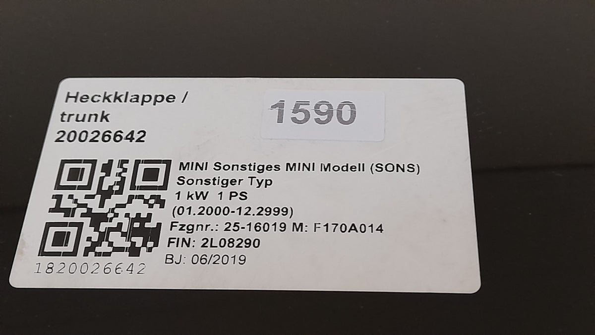 Original MINI F56 Heckklappe mit Kamera white-silver metallic 41007320545