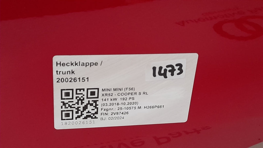 Original MINI Cooper S F65 Heckklappe mit Kamera Chili Red II 9628889