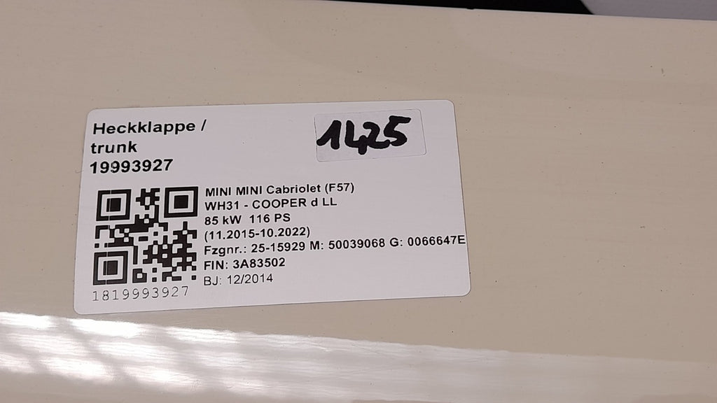 Original MINI Cabrio F57 Heckklappe pepper-white 41007360368