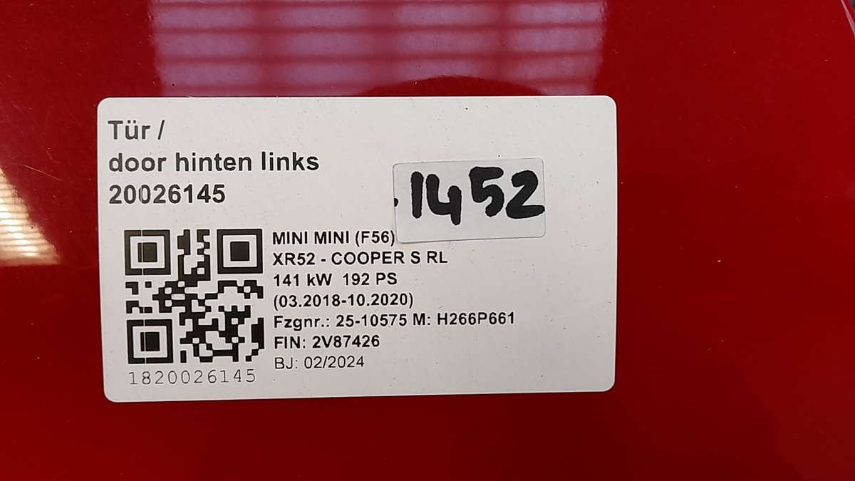Original Tür MINI Cooper S F55 F55 LCI F65 9644733 hinten links, Chili Red II