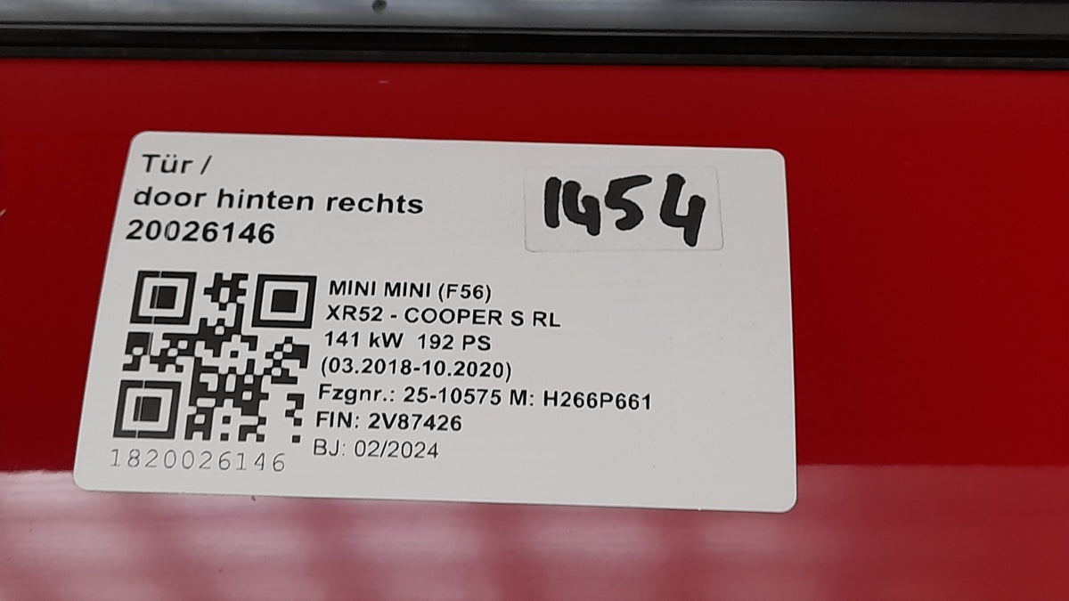 Original Tür MINI Cooper S F55 F55 LCI F65 9644734 hinten rechts, Chili Red II