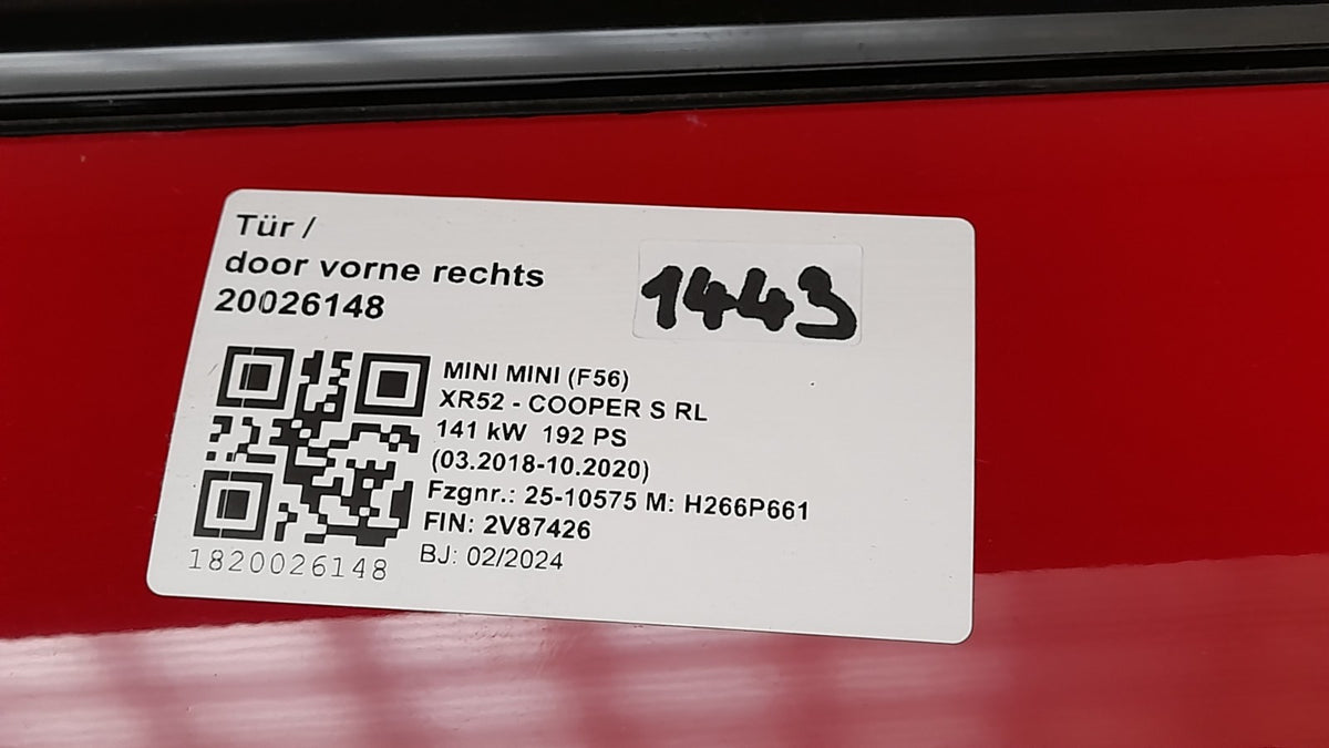 Original Tür MINI Cooper S F55 F55 LCI F65 9644732 vorne rechts, Chili Red II