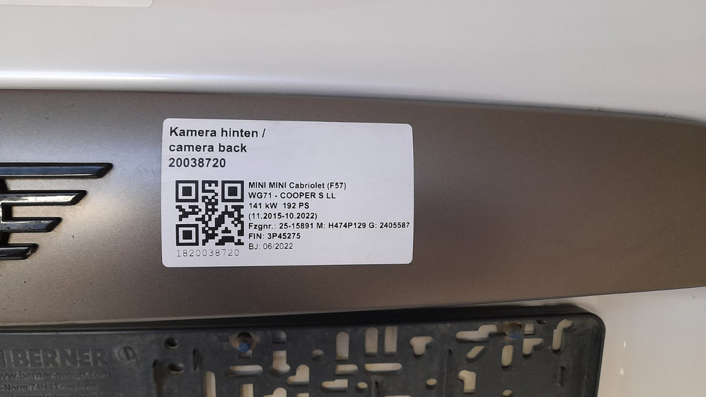 Original MINI Cabrio F57 Heckklappe mit Kamera Nanuq White 41007360368