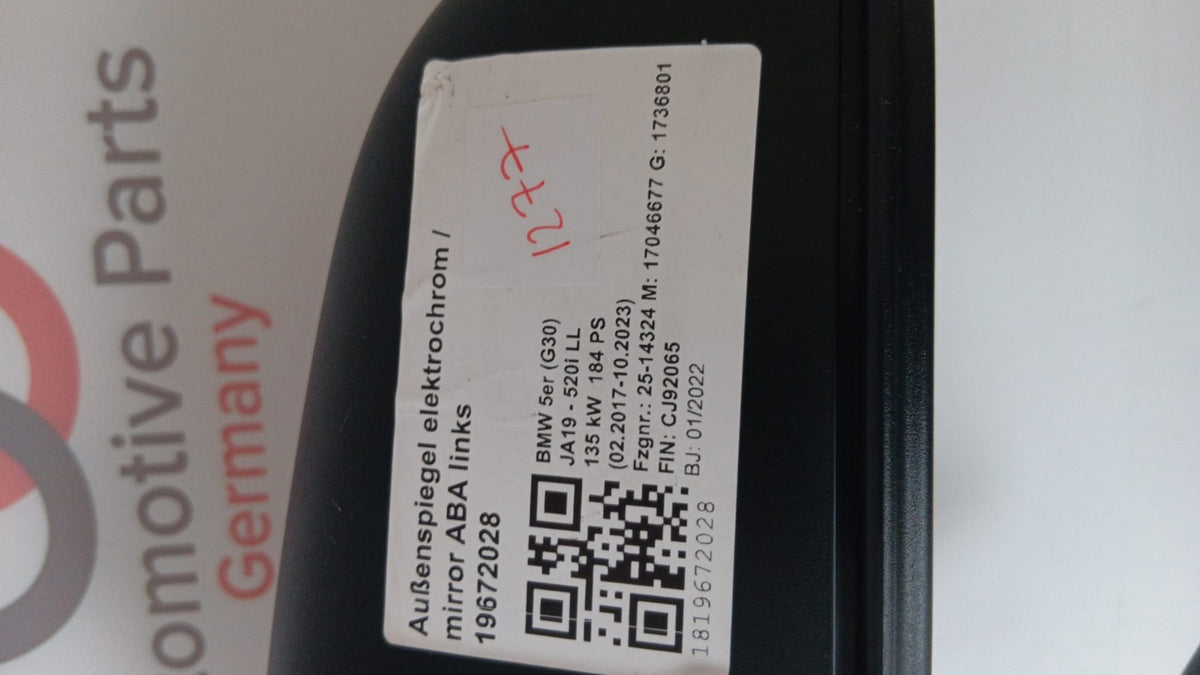 Original BMW 5er G30 G31 G38 Außenspiegel beheizt Memory Bus links 51167485125