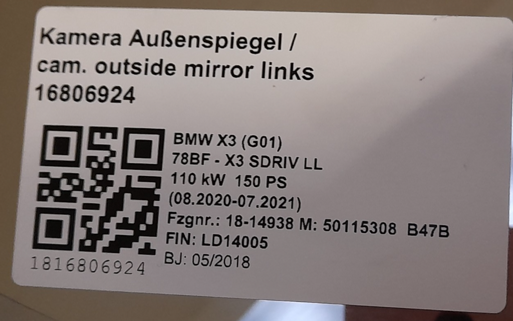 Original BMW X3 G01 Außenspiegel links mit Kamera / outside mirror left