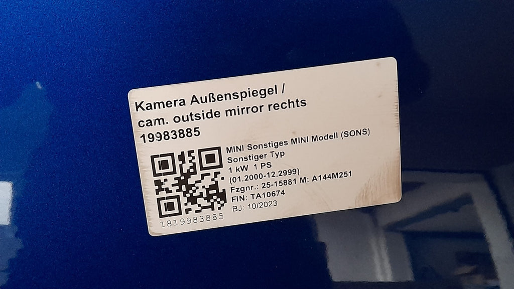 Original MINI Cooper J01 Vordertür rechts 41009650274 Blazing Blue mit Kamera