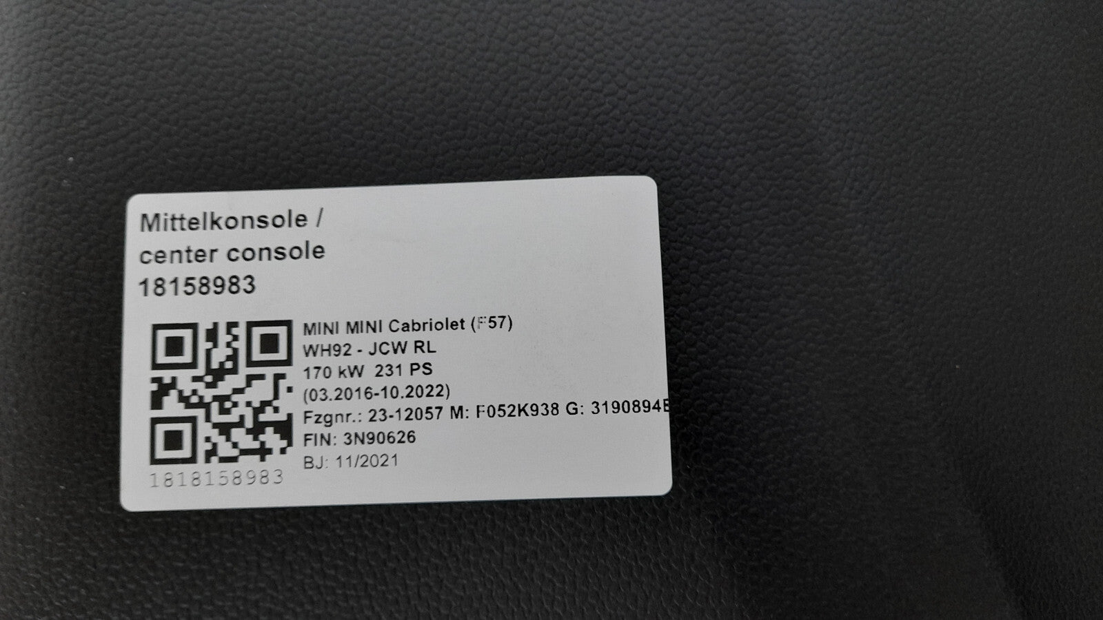 MINI Cabriolet F57 / 51437417370 Blende Lautsprecher SCHWARZ Hinten Rechts