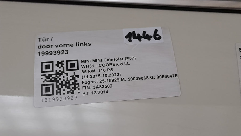 Tür Mini MINI F56 -F66, F67-F57 Cabrio 7294265 Links Vorne Door pepper-white