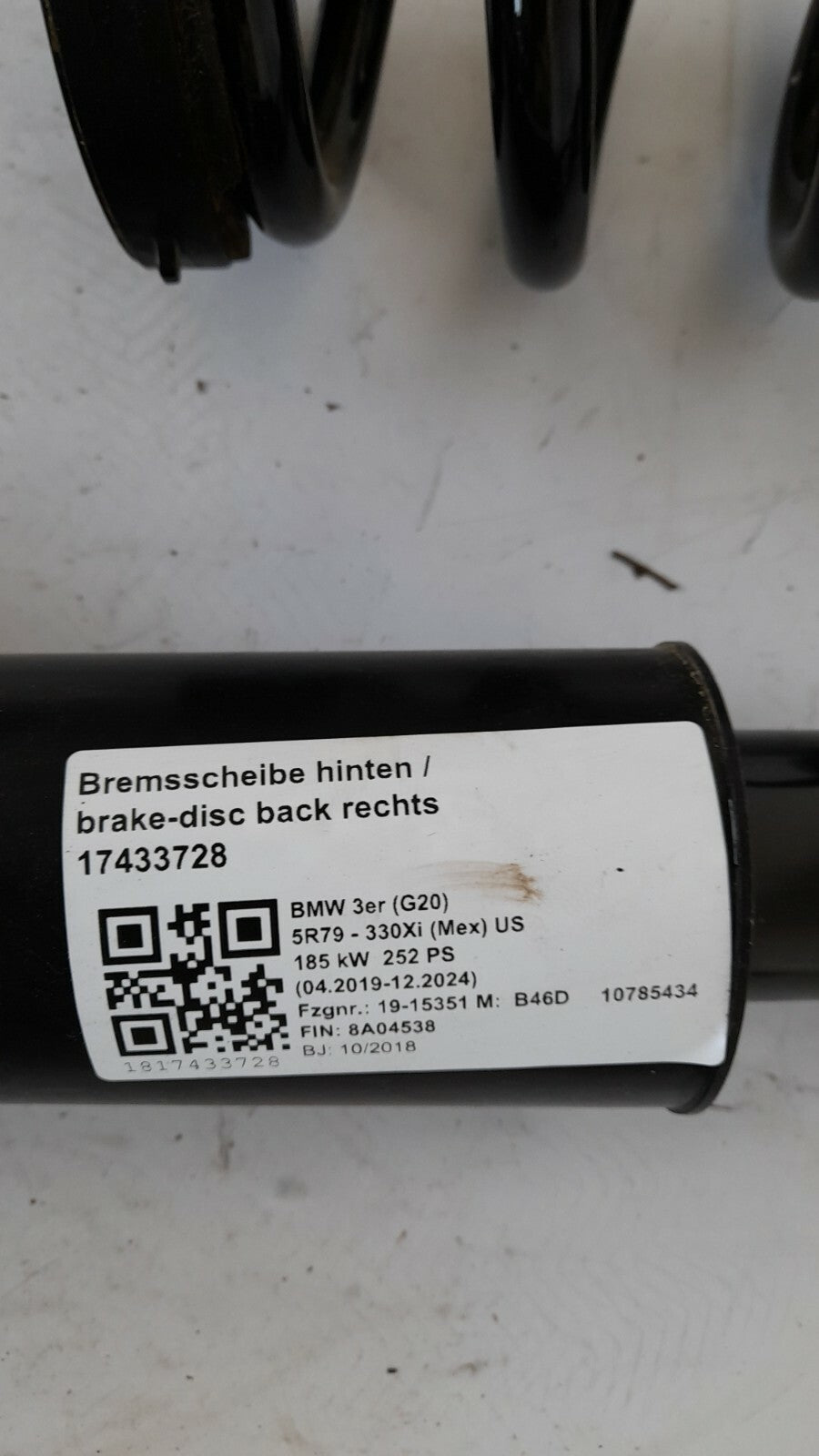 BMW 3er G20 G21 Federbein Stoßdämpfer hinten rechts Zusatzdämpfer shock absorber