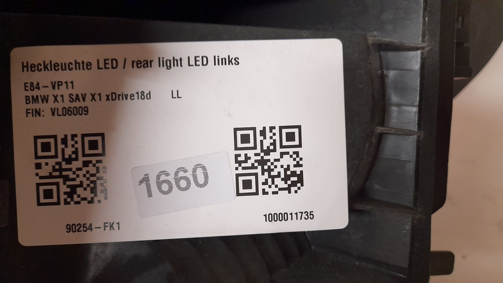 Original BMW X1 E84 Heckleuchte Seitenwand links Rear light Left  63212990109