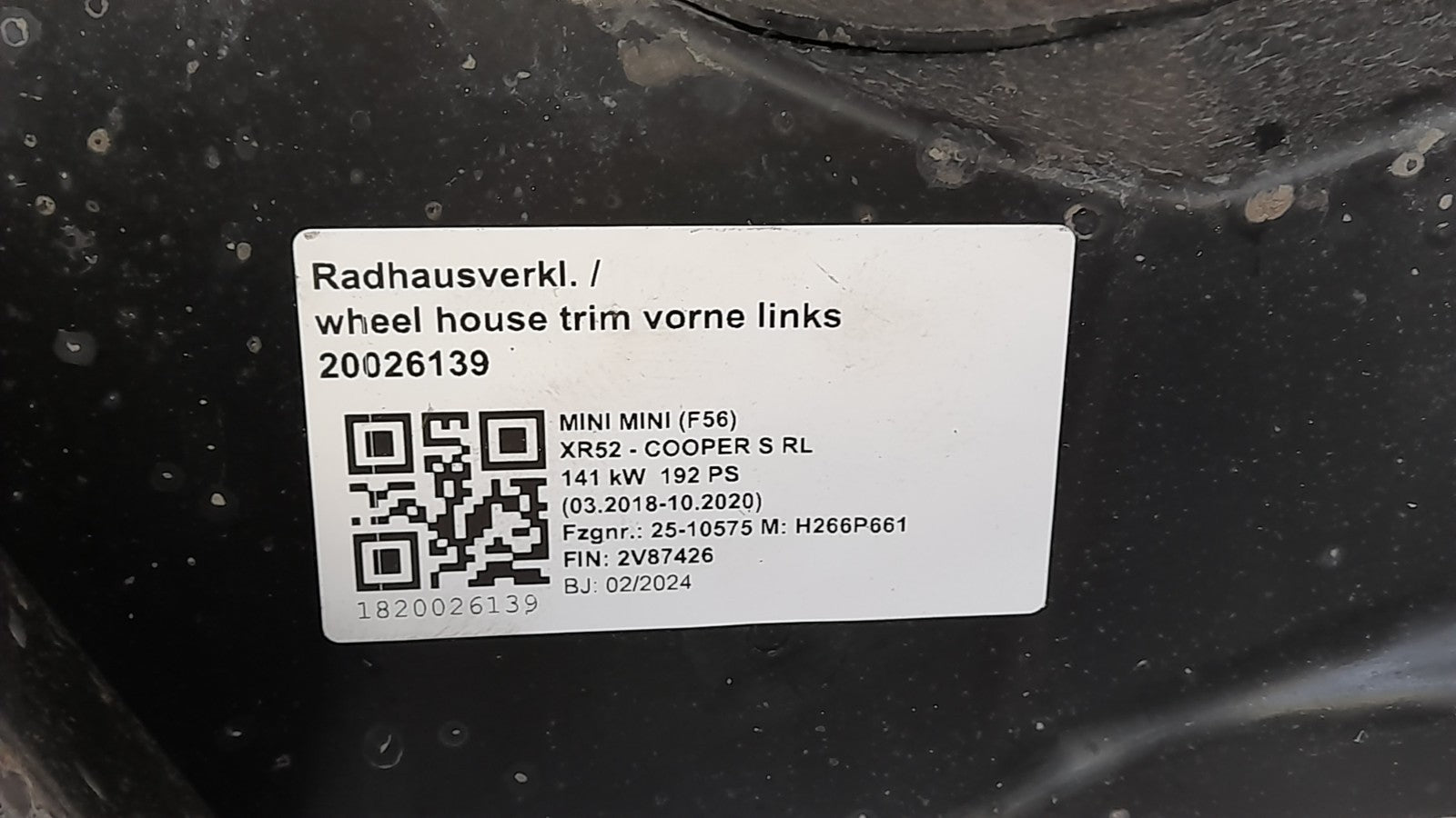 Original MINI F56 F66 F65 Radhausverkleidung links vorne 51719629095