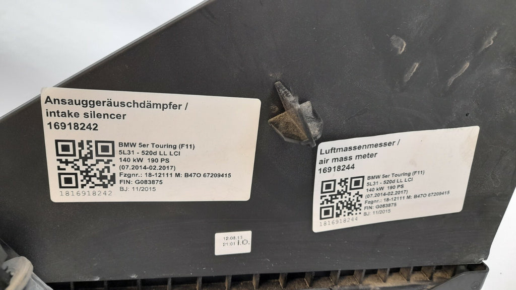 BMW 5er F11 Ansauggeräuschdämpfer Luftfilterkasten luftmassenmesser