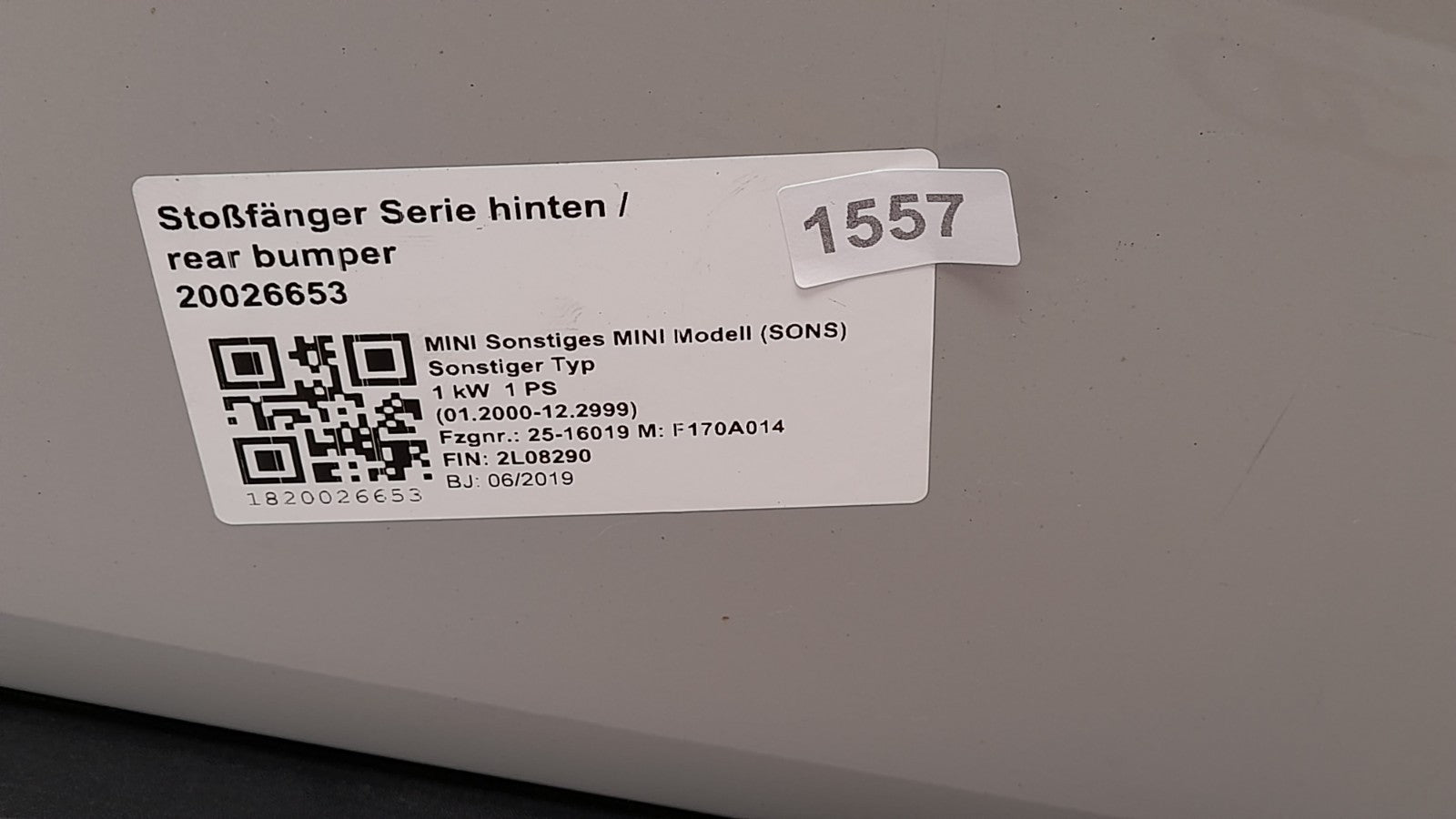 Mini Cooper SE F56 Stoßfänger PDC rear bumper white-silver metallic 7380009