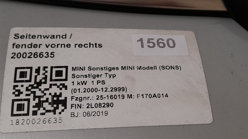 Mini Cooper SE F56 Seitenwand rechts Kotflügel white-silver metallic 7374522 [249]