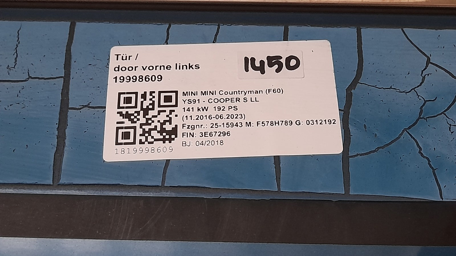 Orig. Tür Mini Countryman F60 7438595 Links Vorne Door, island-blue metallic