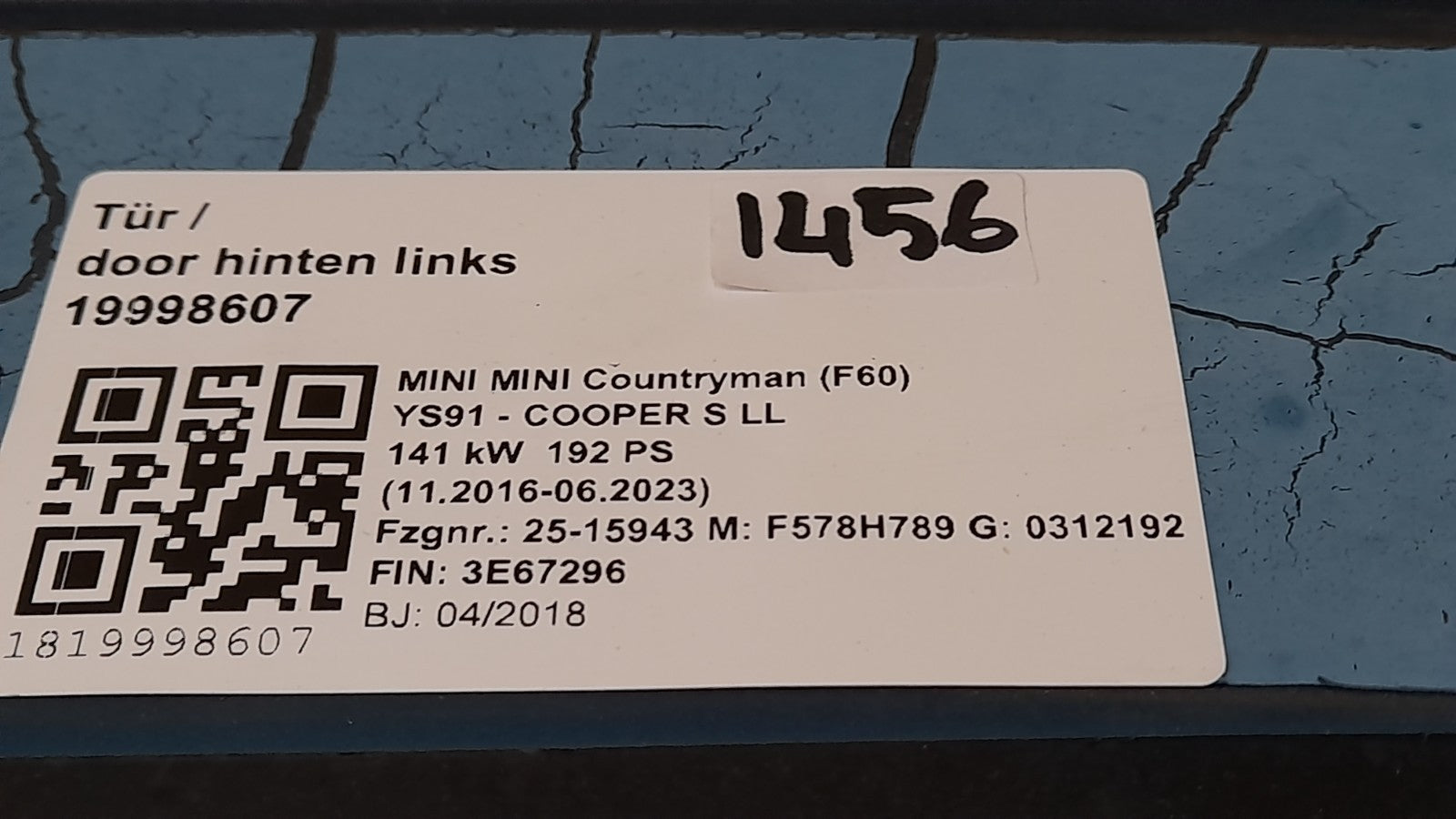 Orig. Tür Mini Countryman F60 7438597 Links Hinten Door, island-blue metallic
