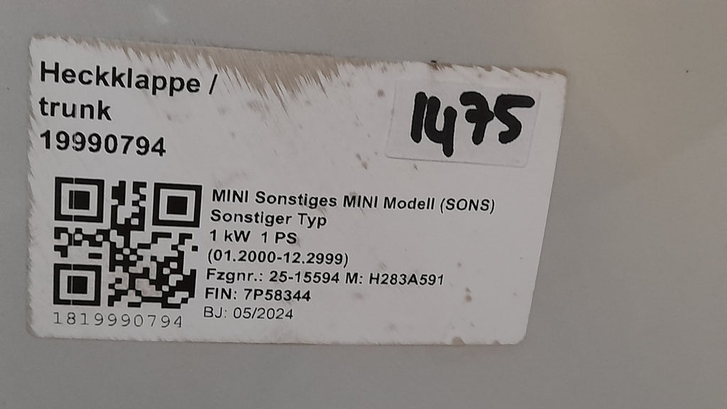 Orig. Mini Countryman U25 Hecklappe Trunk lid Hinten Kamera SMOKEY GREEN 5A42CB8