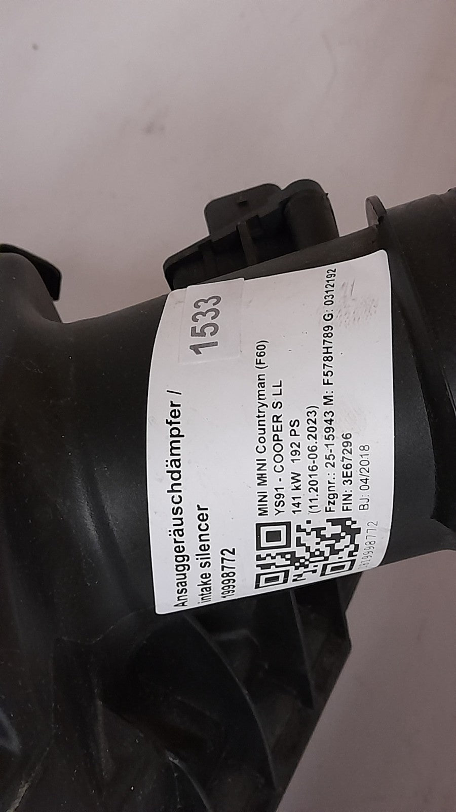Original BMW  Mini Countryman F60 Ansauggeräuschdämpfer  8655834 mit Luftfilter [199]
