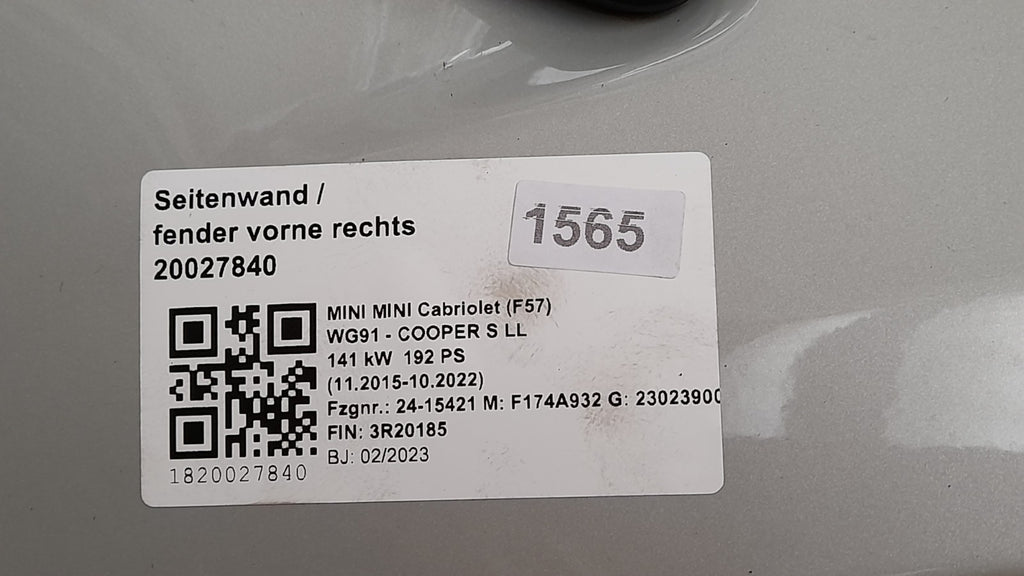 Mini Cabriolet F57 Seitenwand rechts white-silver metallic 7374522 side panel