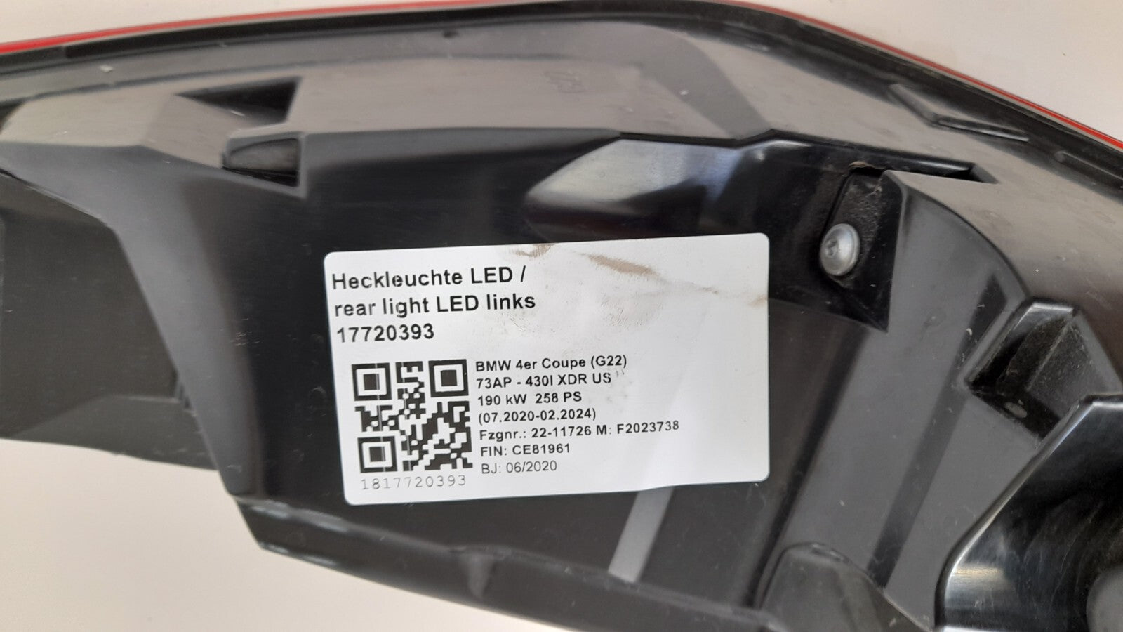 BMW 4er Coupe G22 430i XDR Rückleuchte US LED Außen Links 7477605 Rearlight