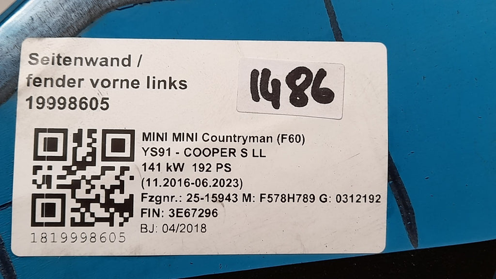 Orig. MINI Countryman F60 Seitenwand Kotflügel Fender links island-blue metallic