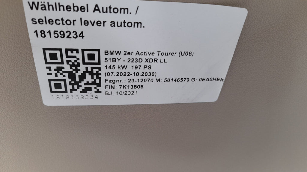 Original 2 er BMW Active Tourer U06 MACX Leder Vernesca Mittelkonsole selector