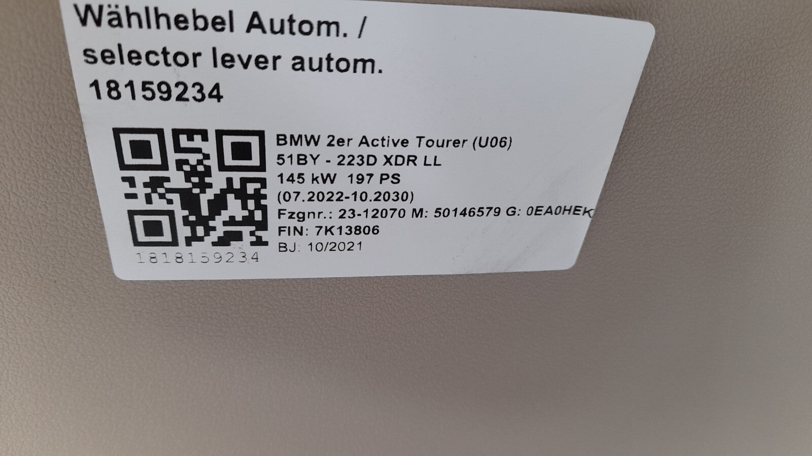 Original 2 er BMW Active Tourer U06 MACX Leder Vernesca Mittelkonsole selector