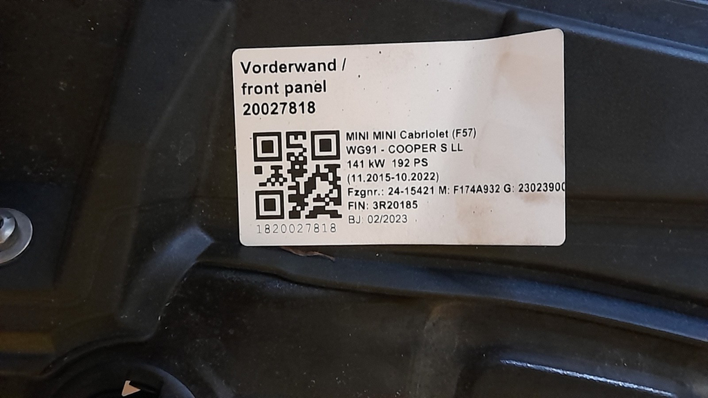 Original BMW MINI Cabriolet F57 Vorderwand Träger  vorne front panel frontträger