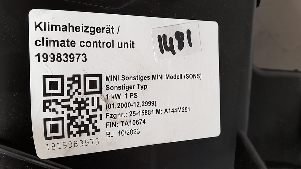 Original MINI J01 COOPER SE Klimaheizgerät Klimaanlage Heizung