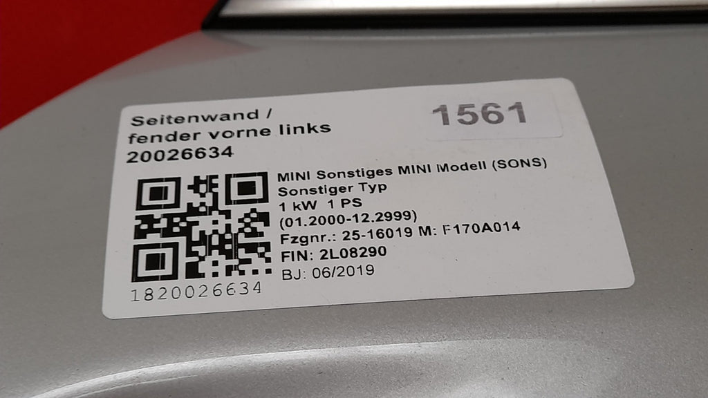 Mini Cooper SE F56 Seitenwand links Kotflügel white-silver metallic 7374521