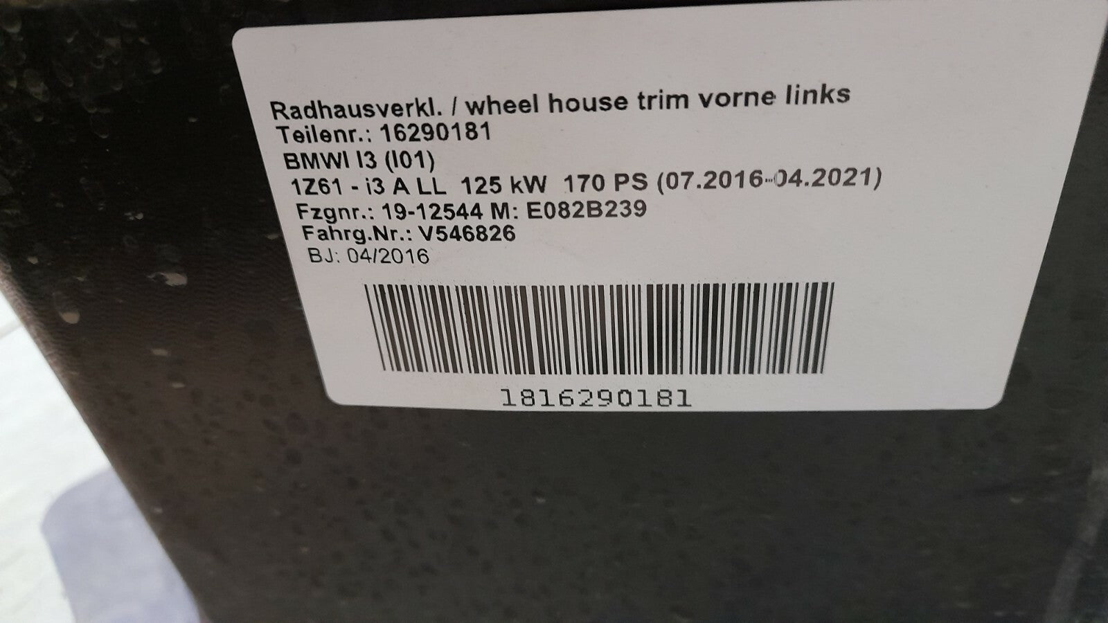 Original BMW i3 I01 Abdeckung Radhaus Vorderteil vorne rechts Hinterteil