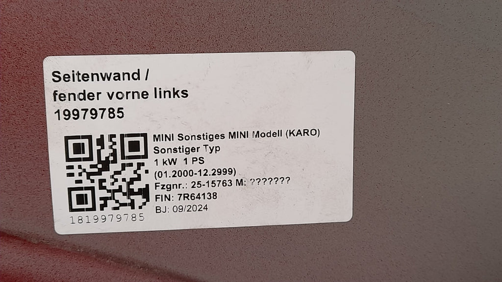 Original Mini Countryman U25 Seitenwand Kotflügel Fender links, side panal left