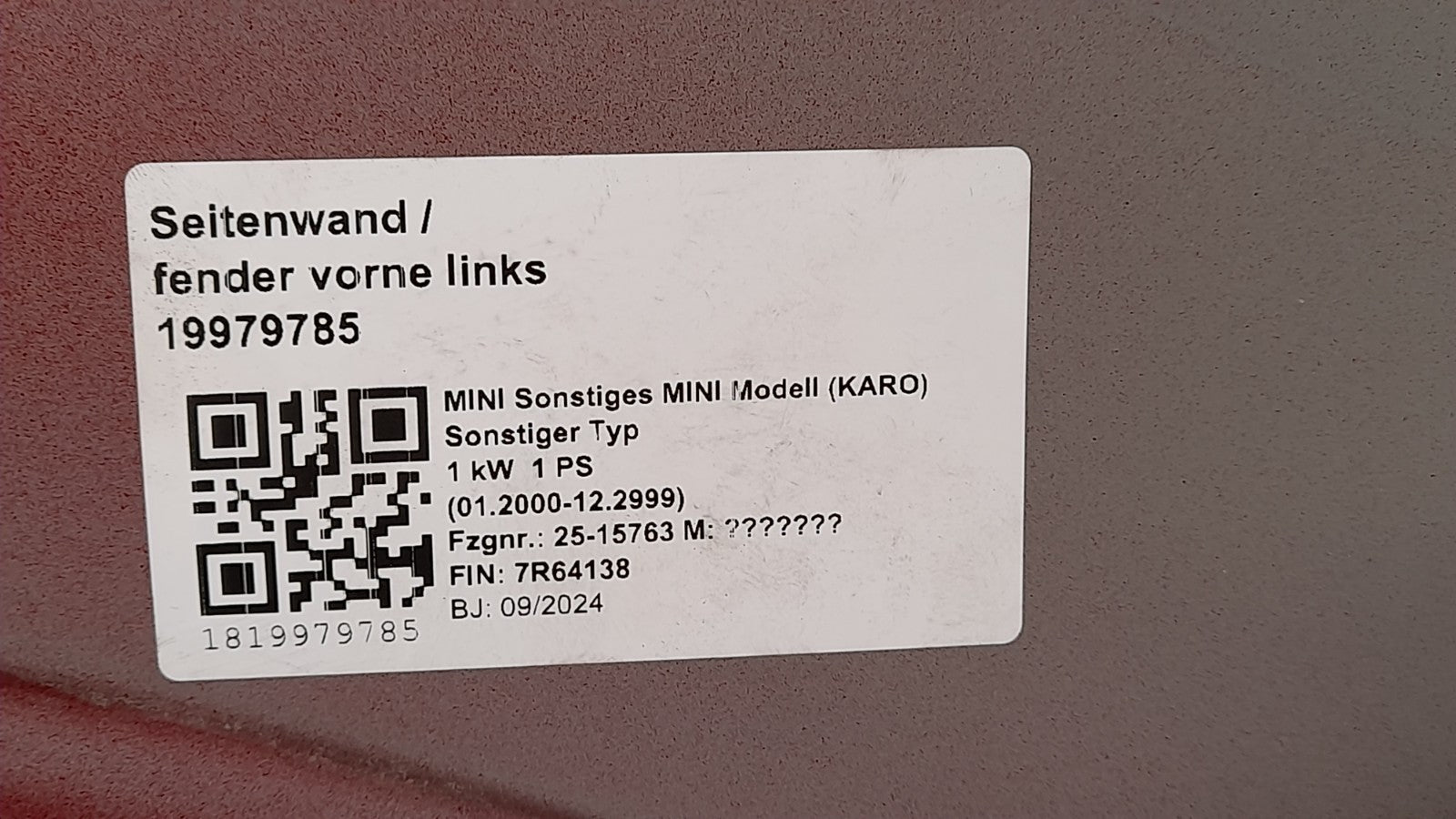 Original Mini Countryman U25 Seitenwand Kotflügel Fender links, side panal left