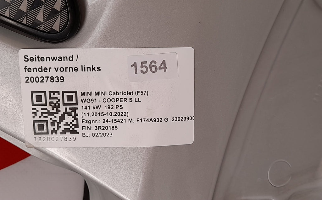 Mini Cabriolet F57 Seitenwand links white-silver metallic 7374521 side panel