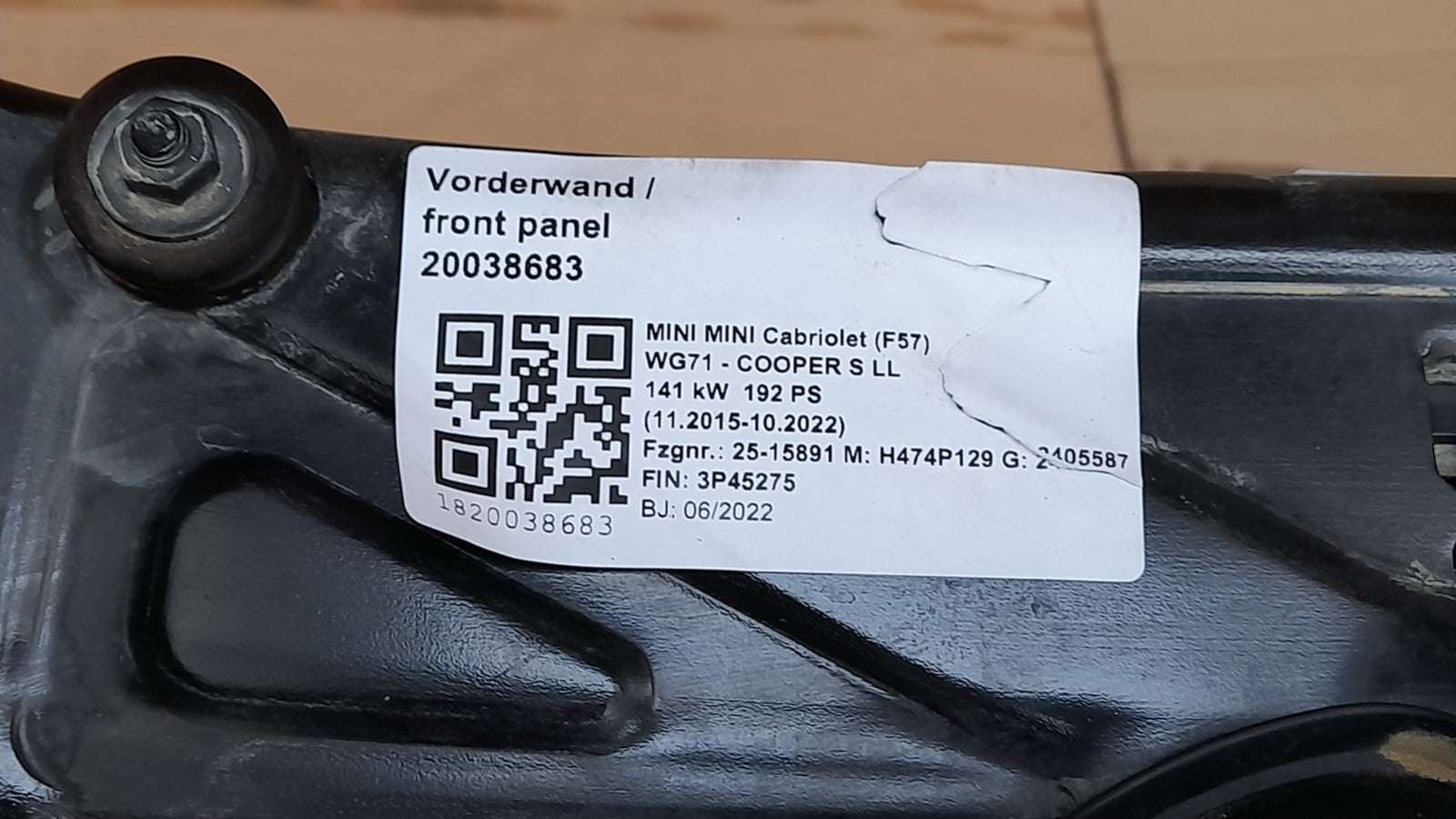 Original BMW Mini Cabriolet F57 Vorderwand Träger Stoßfänge vorne carrier bumper