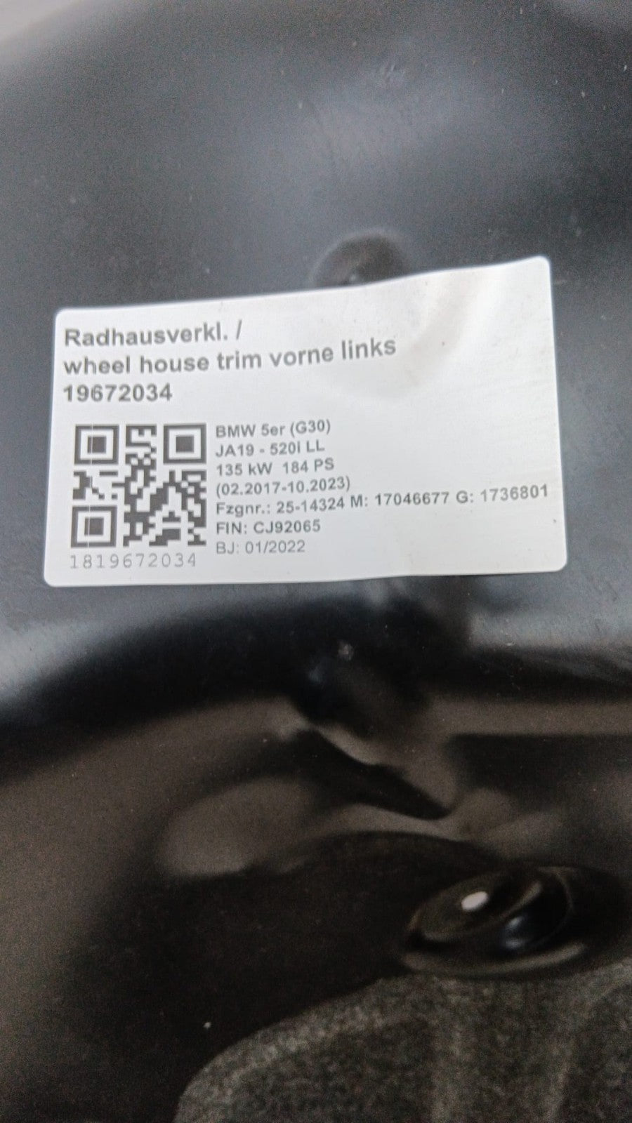 BMW 5 G30 G31 G38 Abdeckung Radhaus Hinterteil vorn links  wheelhousing 7340795