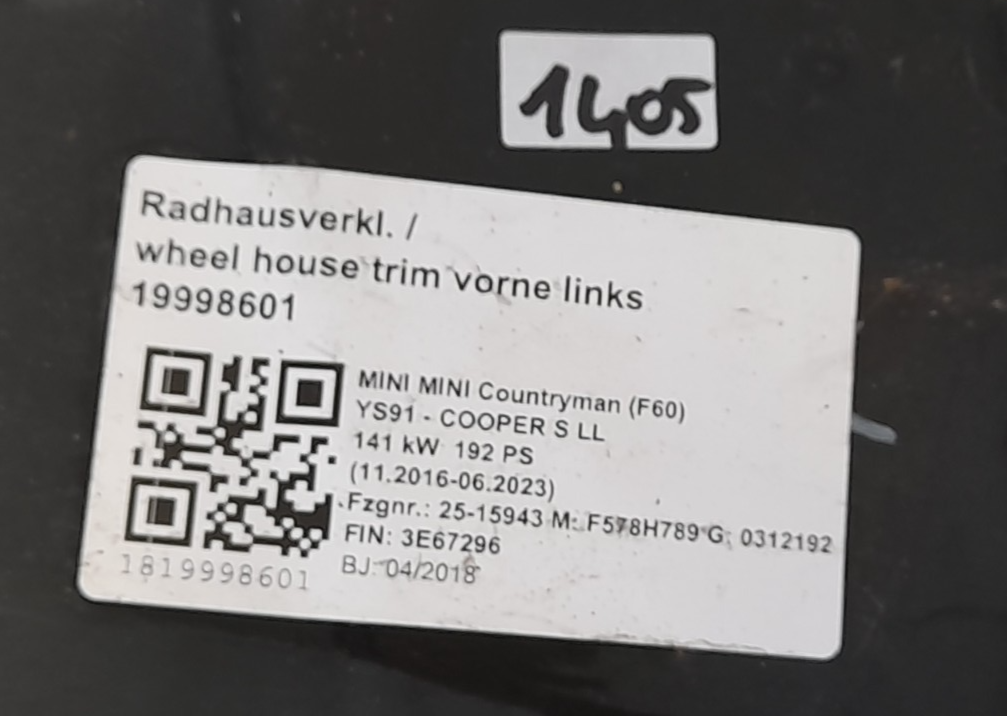 Original MINI COUNTRYMAN F60 Radhausverkleidung links vorne