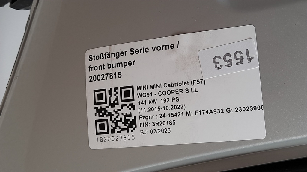 Original Mini Cabriolet F57 Cooper S Stoßfänger vorne bumper PDC white silver