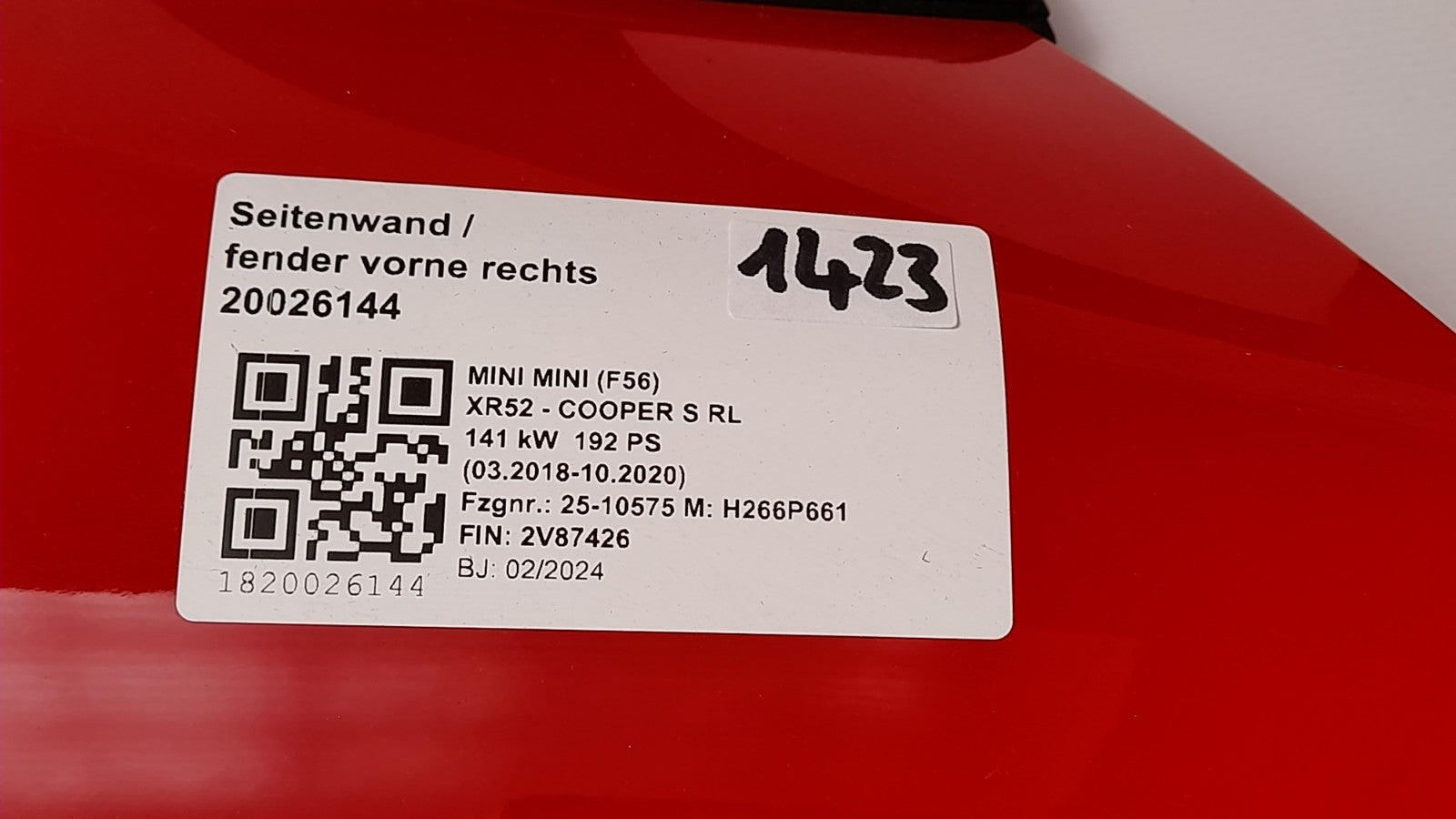 Mini F65-66-Cabrio  F67 Seitenwand vorne rechts 9629188 side panel CHILI RED II