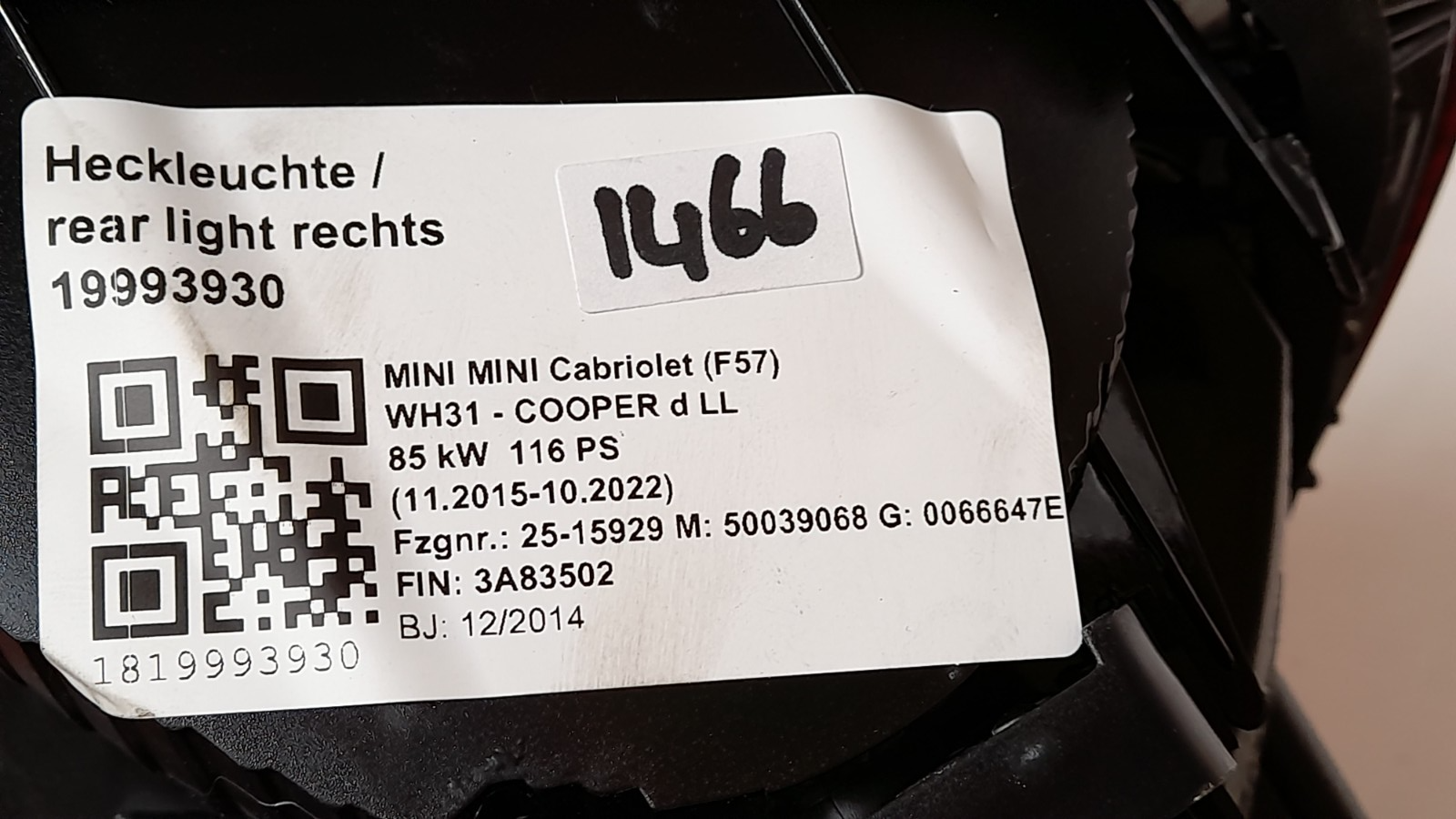 Mini F55 F56 Cabrio F57 Rückleuchte Heckleuchte rechts 7297434 Tail light right