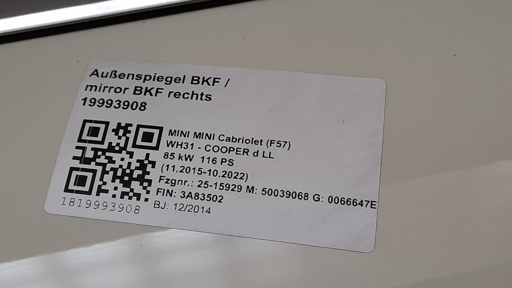 Tür Mini MINI F56 -F66, F67-F57 Cabrio 7294266 Rechts Vorne Door pepper-white