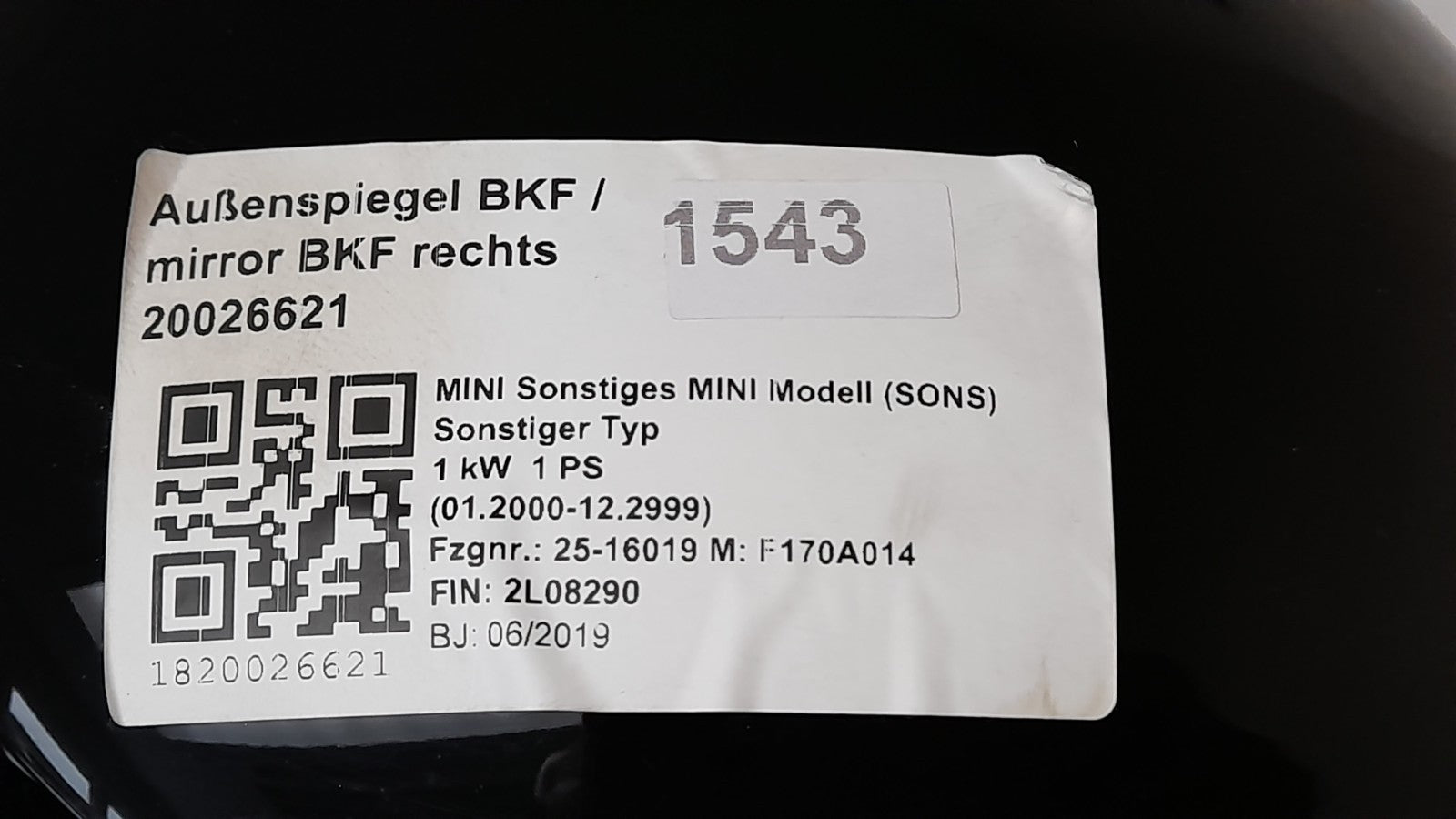 Original Mini F55 F56 F57 Cooper SE Außenspiegel BKF rechts, MINI mirror right
