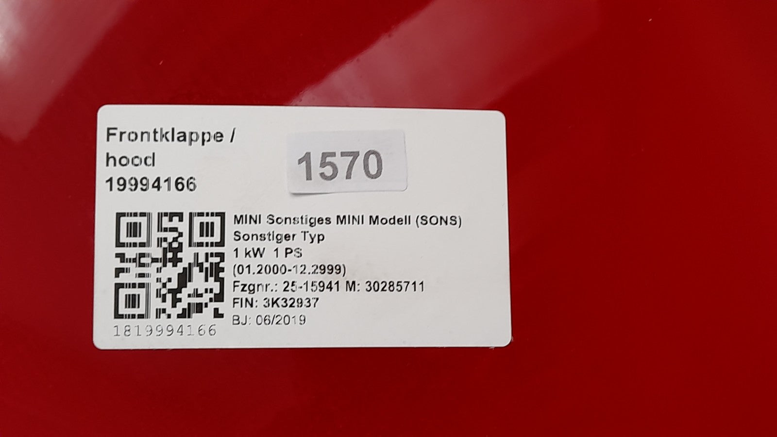 Mini F60 LCI Cooper S Countryman 9626977 Motorhaube Frontklappe Hood chili-red
