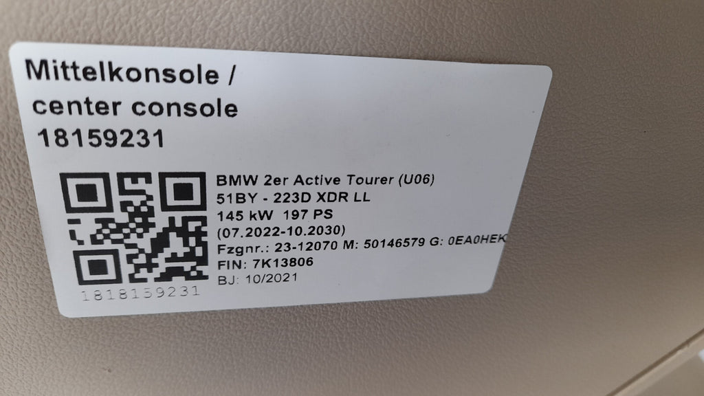 Original 2 er BMW Active Tourer U06 MACX Leder Vernesca Mittelkonsole selector