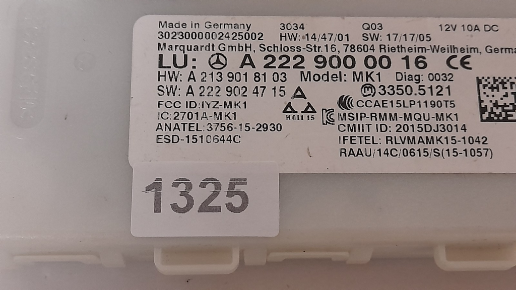 MERCEDES-BENZ  W222, W213,V222, X222 Schlüsselloses Steuergerät A2229000016