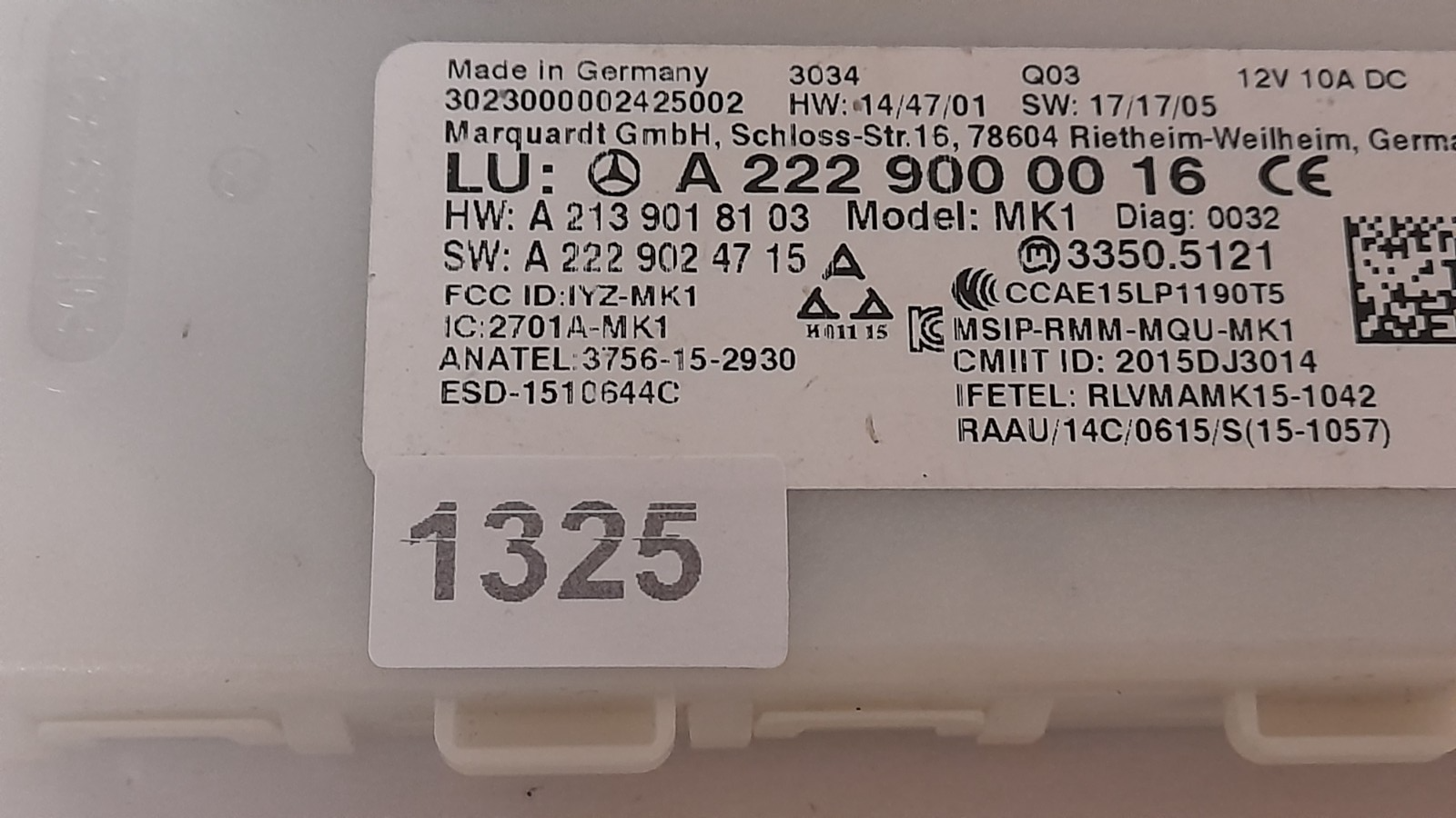 MERCEDES-BENZ  W222, W213,V222, X222 Schlüsselloses Steuergerät A2229000016