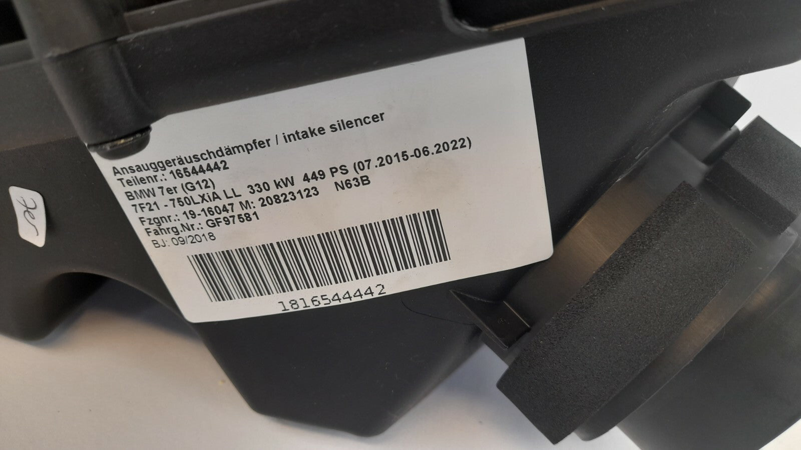 BMW 7er 750LXiA G12 Luftfilterkasten Ansauggeräuschdämpfer intake silencer 