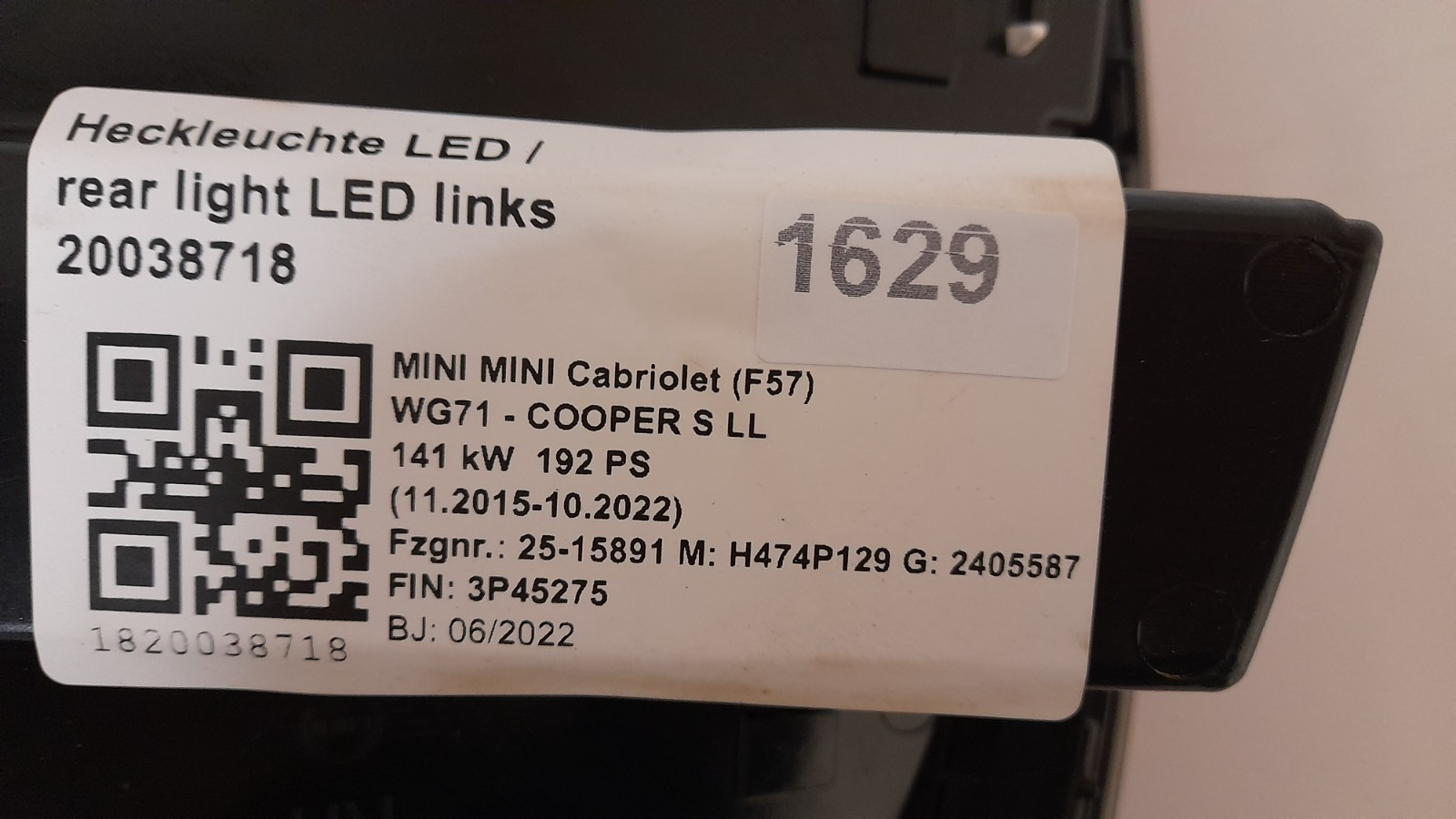 MINI Cabriolet F57 Heckleuchte LED Links Union Jack, rear light left H37435133